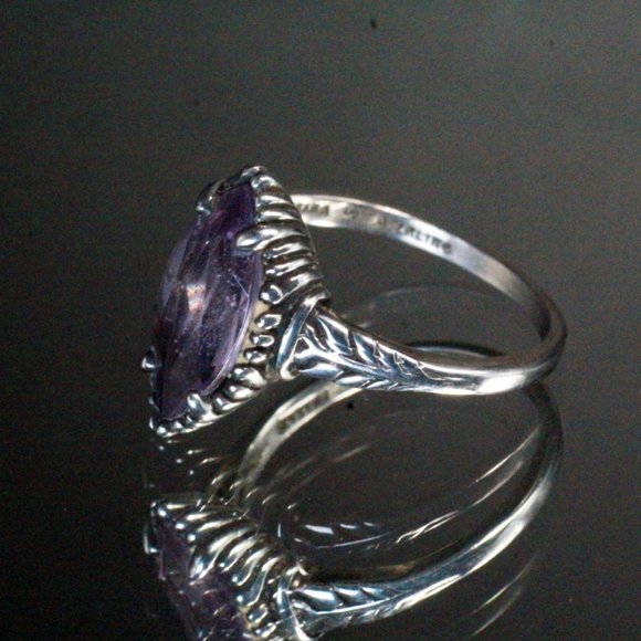 Kabana Southwestern Signed Sterling Silver Amethyst Marquise Cut Ring - Picture 3 of 9
